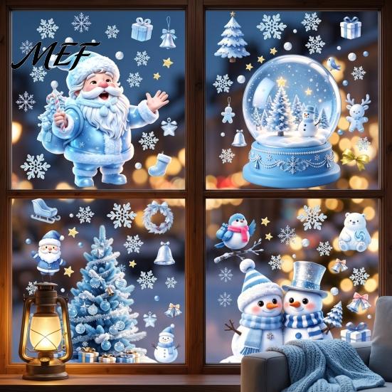 Reusable Holiday Window Scenes Christmas Snowflakes Santa Static Sticker, Waterproof PVC Decorative Stickers for Glass Decal, Removable