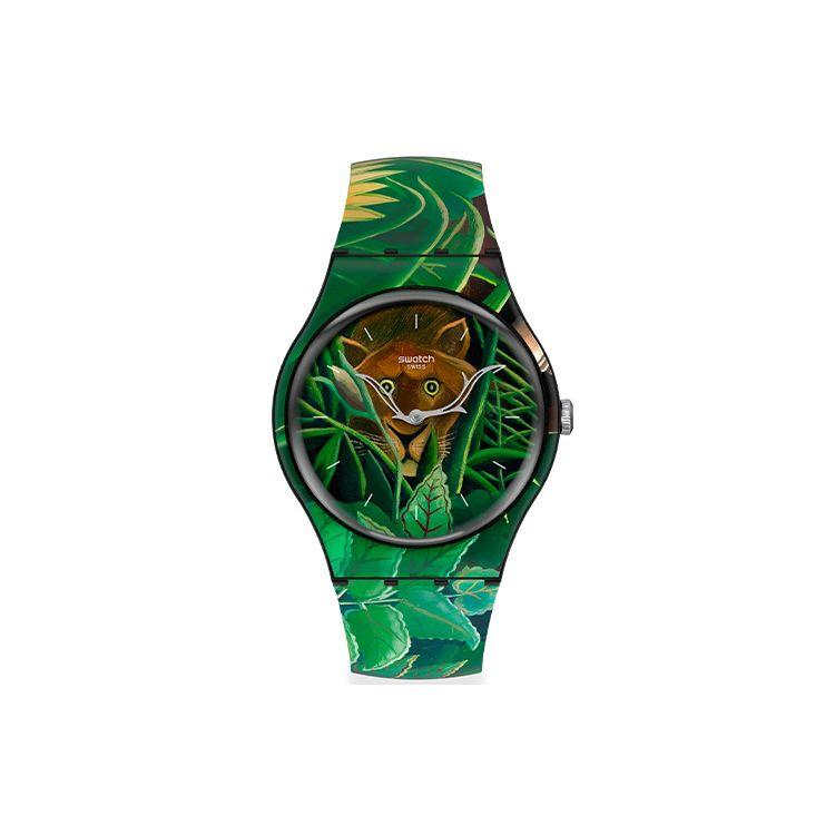 Swatch Men's Green Art Collaboration Series Quartz Movet Waterproof Design Unisex Watch 41Mm Dial Plastic Case Silicone Strap Unisex Watches Suoz333