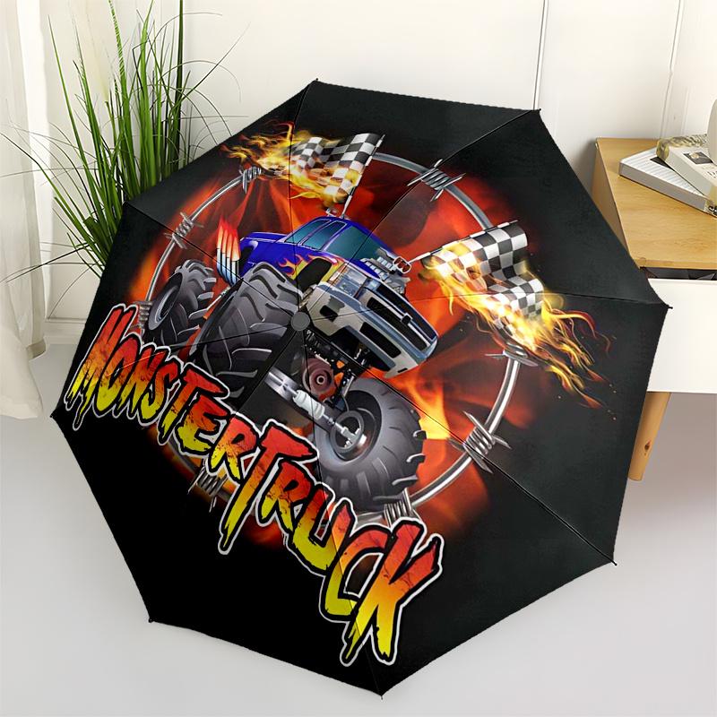 

Monster Truck Themed Travel Umbrella 8 Ribs Automatic Opening and Closing, Portable Folding Design, Compact and Stylish Umbrella Suitable fo