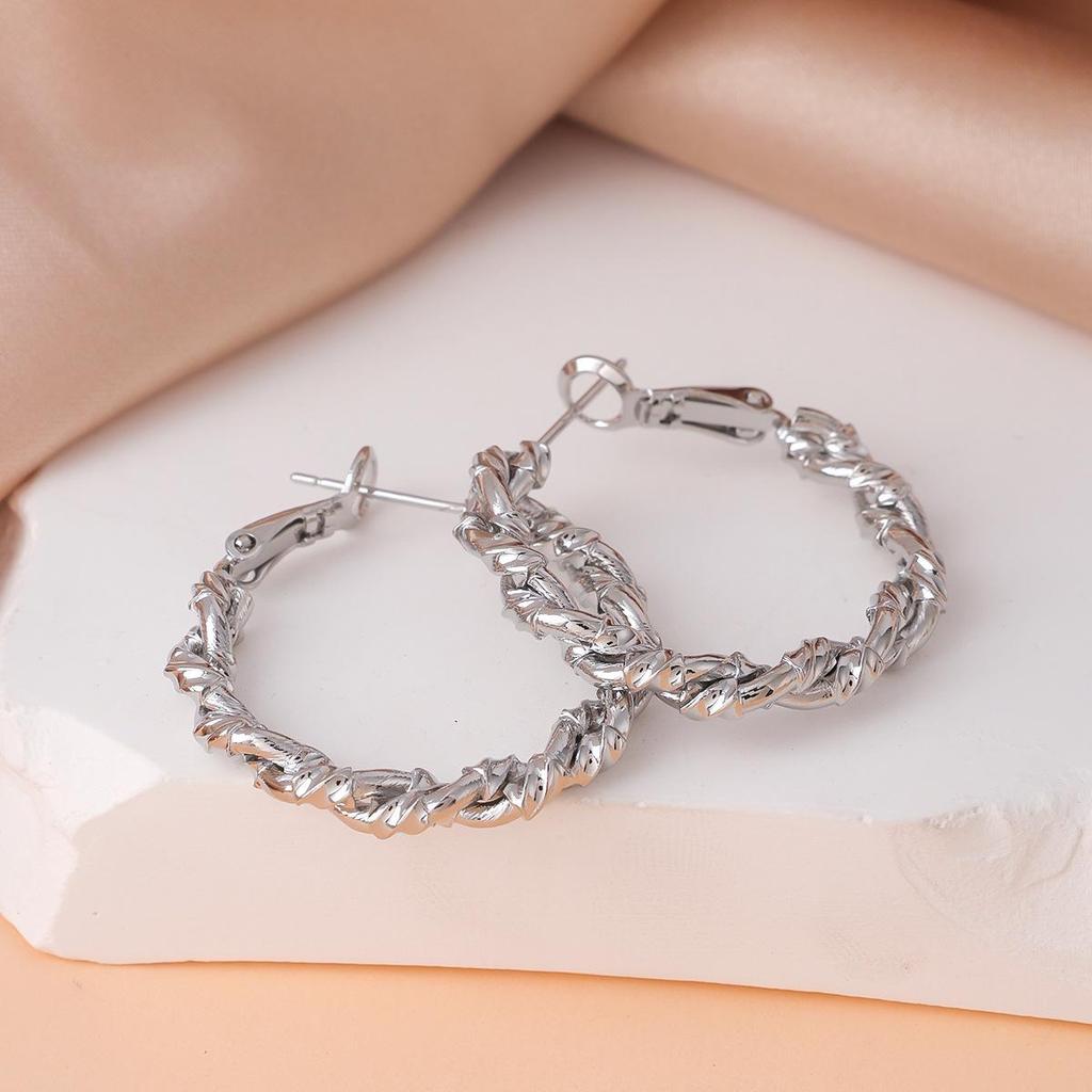 European Style Twisted Hoop Earrings for Women - Large Circle Studs with Unique, Simple Design