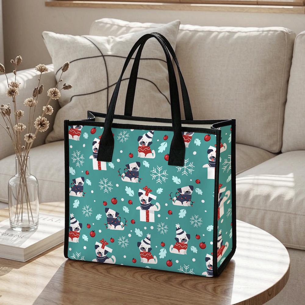 Cute Christmas Dog Pattern Tote Bag Portable Casual Daily Handbag for Outdoor Shopping Travel Use