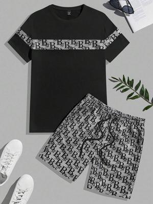 Conjunto de camiseta casual retro urbana para hombre Diseño elegante de lujo Camiseta de manga corta con cuello redondo para hombre Conjunto de pantalones cortos deportivos de 2 piezas