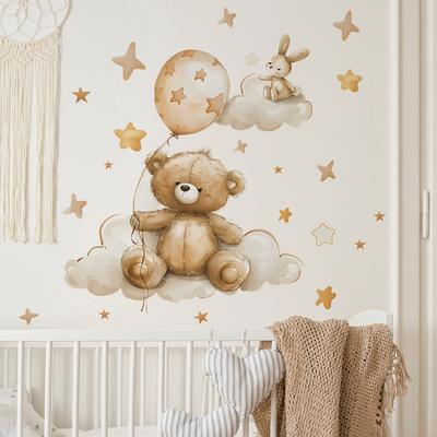 Desenho animado nuvem boneco urso balão estrela quarto sala de estar estudo fundo paisagismo adesivo de parede