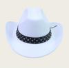 Stylish Leather Rivet Belt Design Felt Cowgirl Hat Women Men Wide Brim Jazz Cap Western Caps for Daily Life & Party