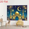 2D Islamic Holiday Backdrop, Eid Mubarak Golden Mosque & Lanterns Background for Party