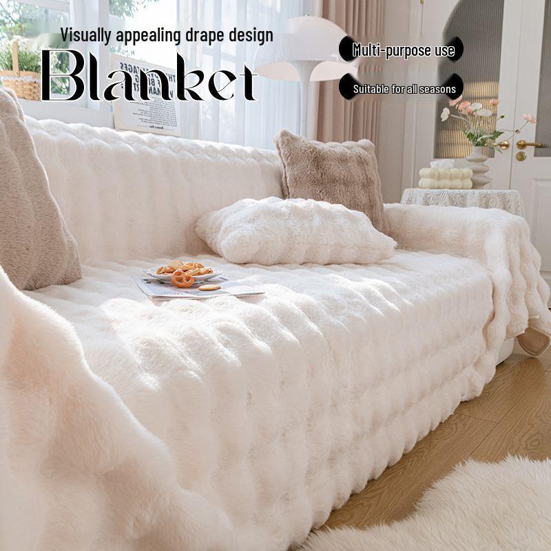 Thickened Silky Rabbit Fur Sofa Cover & Cushion Blanket