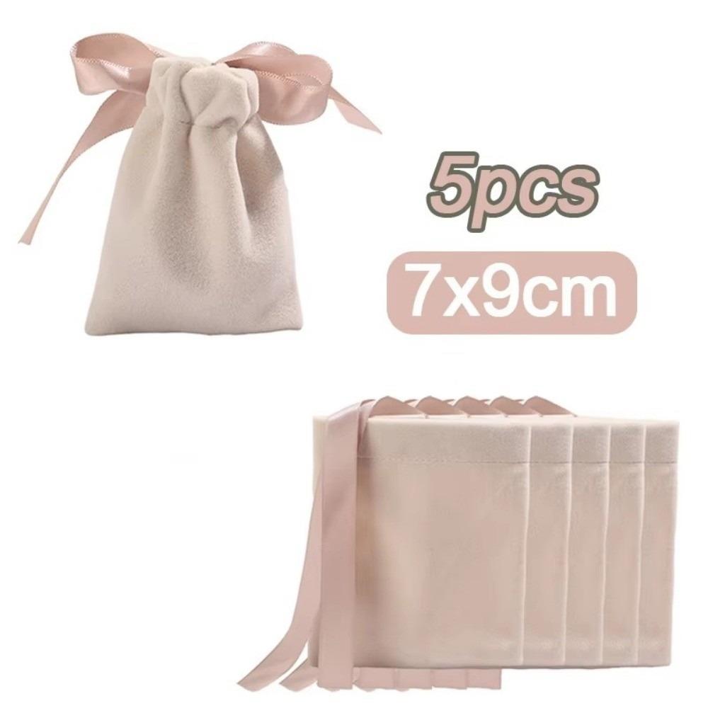 

5pcs Thicken Jewelry Bags Velvet Small Bracelet Packaging Pouches Ribbon Bow Drawstring Gift Bag Jewelry Protect Storage Box