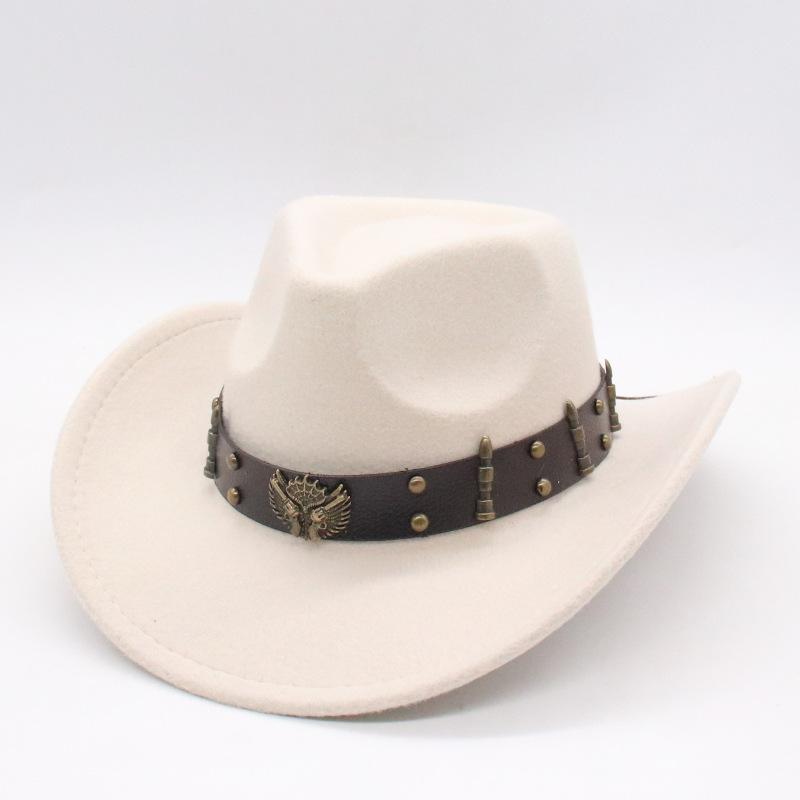 

Amazon Cross-Border New Western Cowboy Hat European And American Woolen Top Hat Big Eave Hat Minority Style Jazz Hat one size fits all [d taoniu]