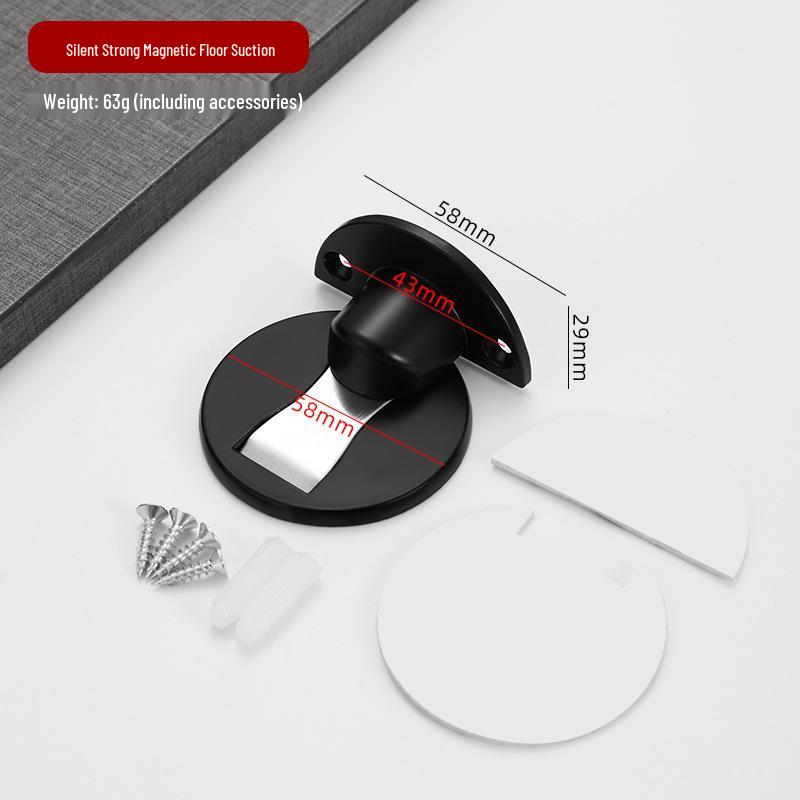 Aluminum Alloy Magnetic Door Stopper, Hole-Free, Anti-Collision Floor Mount for Bedroom/Bathroom.