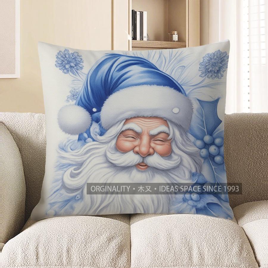 Home Decor Charming Blue Santa Claus Pattern Pillow Cover Pattern Cushion Cover Suitable For Sofa Bedroom Car Pillow Cover