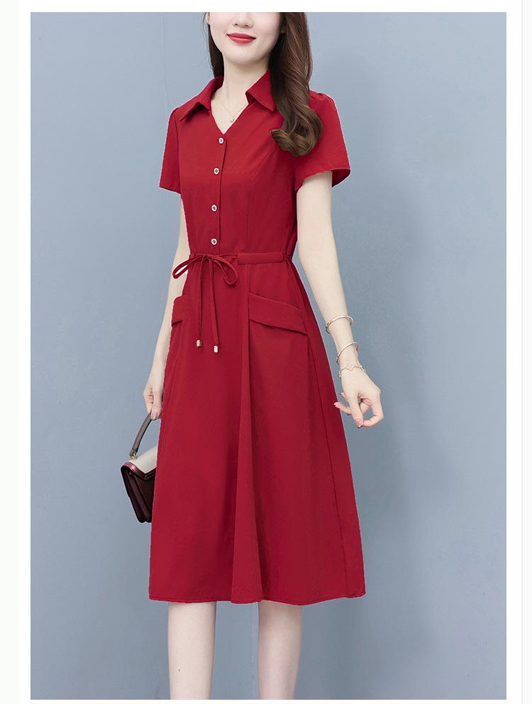 

Летнее платье 2023 года высокого класса, приталенное, маленького размера плюс сайз, для женщин среднего возраста 4XL (145-160 Jin) красный