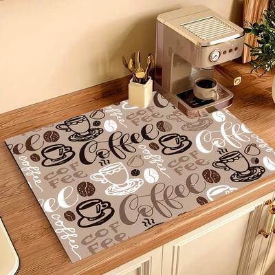 1 Pezzo Tazza da Caffè Stampata Tappetino Asciugatura Gomma Per Caffetteria Ristorante Cucina Tappeto Tavola Stoviglie Durevole Tappetino Tavola Diatomee Tappetino per Animali Domestici Articoli per il Caffè