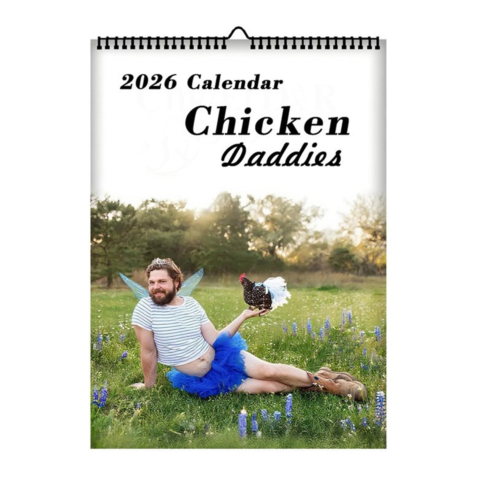 

2026 Funny Chicken Daddy Wall Calendar A4 Size Creative Humor Design For Home Office Decor Gift White Card Paper OPP Packaging