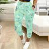 Summer Ladies Fresh Watercolor Printed Sweatpants Loose Fit Drawstring Joggers Elastic Cuff Daily Casual Pants
