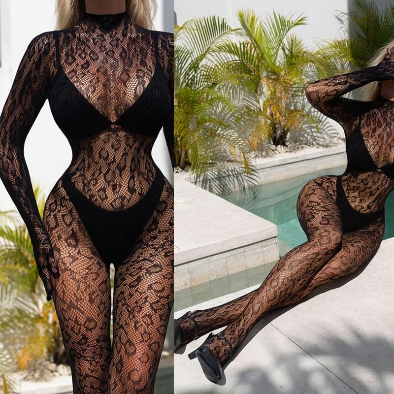 Women's Sexy Mesh BodyStocking Fishnet Lingerie Long Sleeve Babydoll Bodysuits