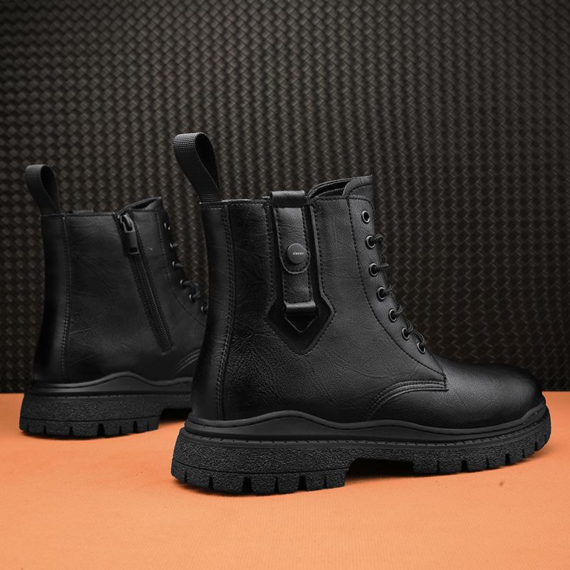 Fashion Leather Boots Men's High-top British Style Ins Middle-top Tide Shoes Spring Autumn Black Winter Side Zipper Men's Boots