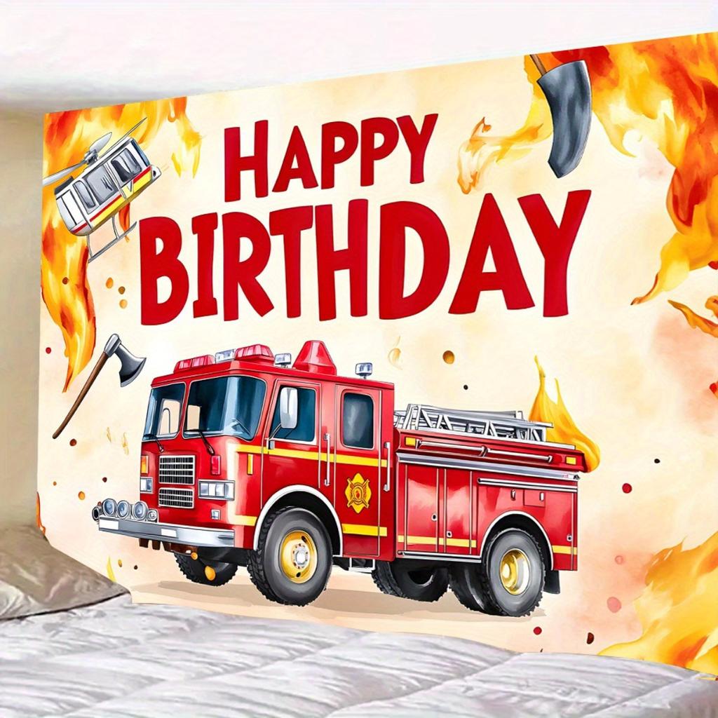 Superficie piana 2D 1 pezzo di telo di sfondo per festa di compleanno dei pompieri cabina fotografica a tema fuoco