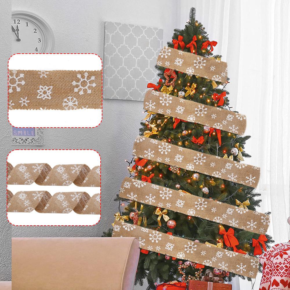 6cm Wide Decorative Snowflake Natural Burlap Christmas Ribbon For Charming Holiday Touches