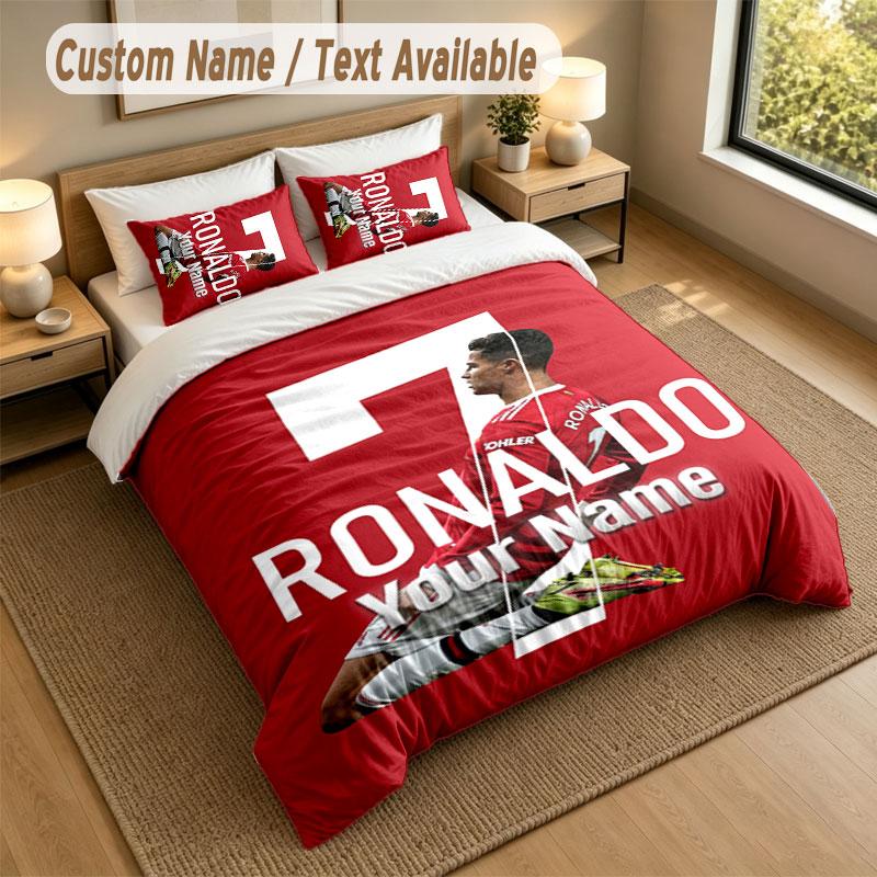 Bedding Set 1 Duvet Cover 2 Pillowcases Cristiano Ronaldo Print Soft Bed Linen Bedroom Decor