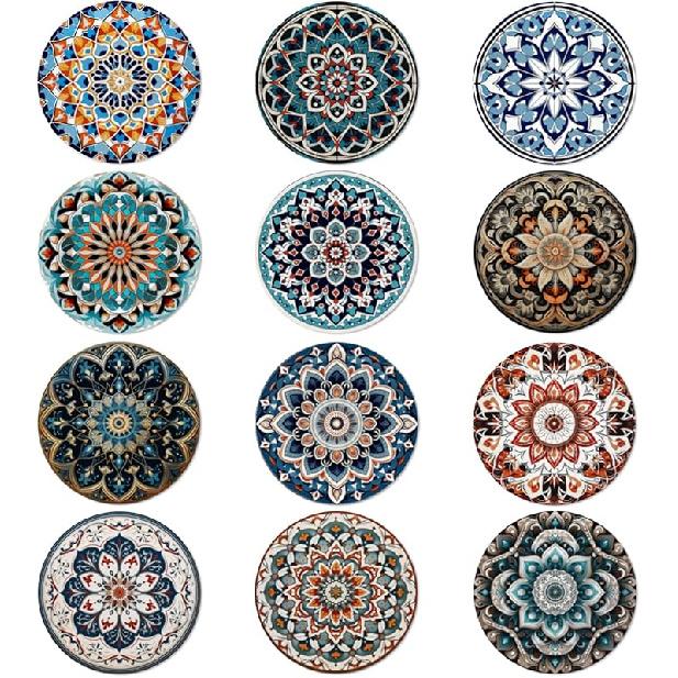 Trillionn 12 Pack Felt Cup Coasters for Drink, Absorbent Coasters for Coffee, Japonisme Pattern Design Classical