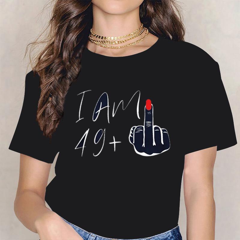 50th Birthday Party Tee for Mom I Am 49 Middle Finger T Shirts Daily Casual Harajuku 50th Birthday Gifts for Women Tshirt Tops