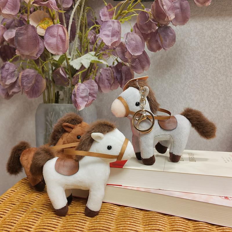 Stuffed Animal Horse Key Ring Horses Plush Cartoon Animal Giraffe Pendant Cute Pony Hanging Decor Donkey Small Doll