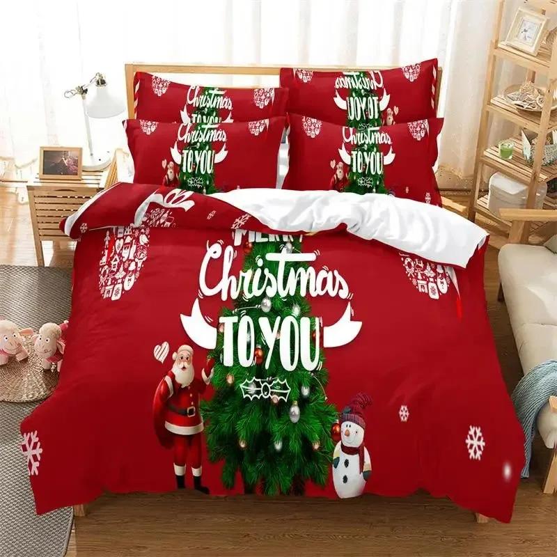 Christmas Bedding Set Polyester Duvet Cover Quilt Comforter Pillow Case 3D Red Double Full King Queen Twin Single Bedroom