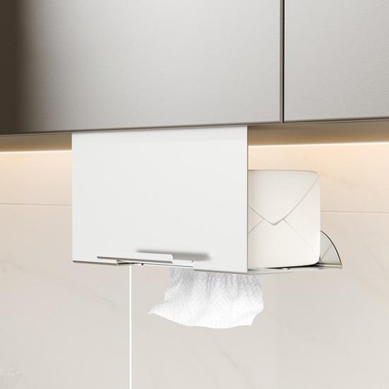 under Cabinet Paper Towel Holder Space Saving Tissue Box Holder No Drilling Tissue Dispenser with Mobile Phone Holder for Kitchen