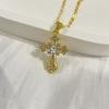 White Zircon Cross Necklace, Sparkling Diamond Pendant Collar Chain for Women