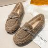 Fashion Luxury Crystal Bow Decoration Brand Designer Shoes Comfortable Flurry Loafers Women Winter new Warm Non-slip Flat Casual Shoes