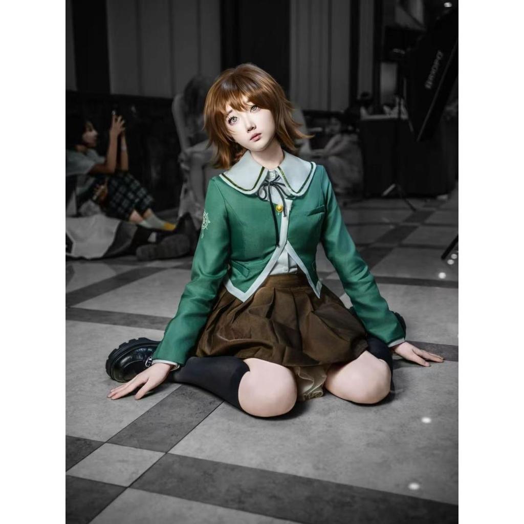 Danganronpa Chihiro Fujisaki Cosplay Kostým JK Uniforma Oblek Dlouhý Rukáv Hnědá Skládaná Sukně Set Dámský Halloweenský Kostým Outfit