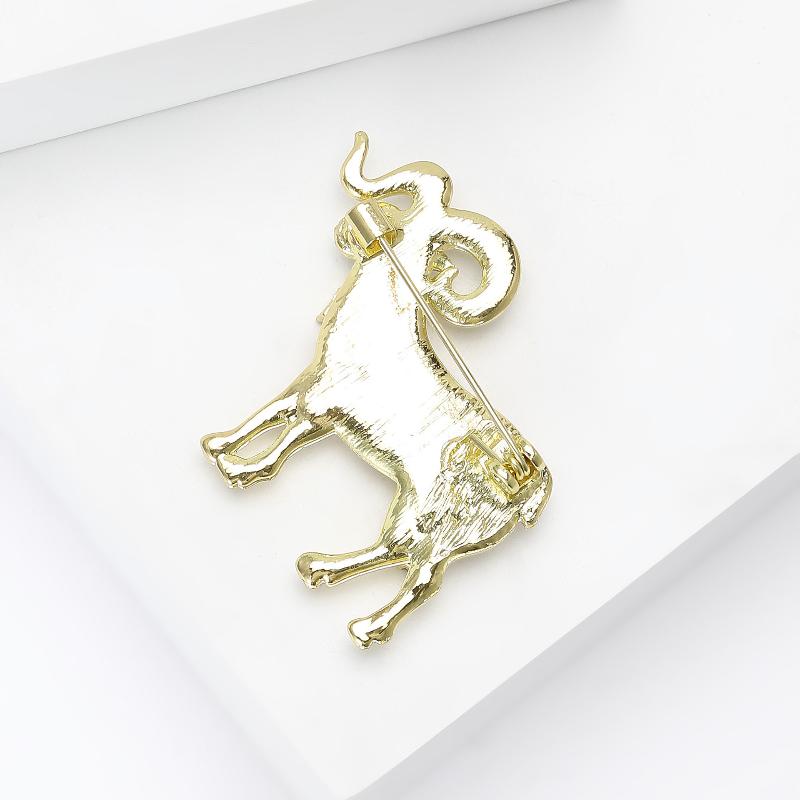 Aries Zodiac Elegant Shell Goat Brooch Sparkling Rhinestone Stars Brooches Pins Designer Jewelry Gift
