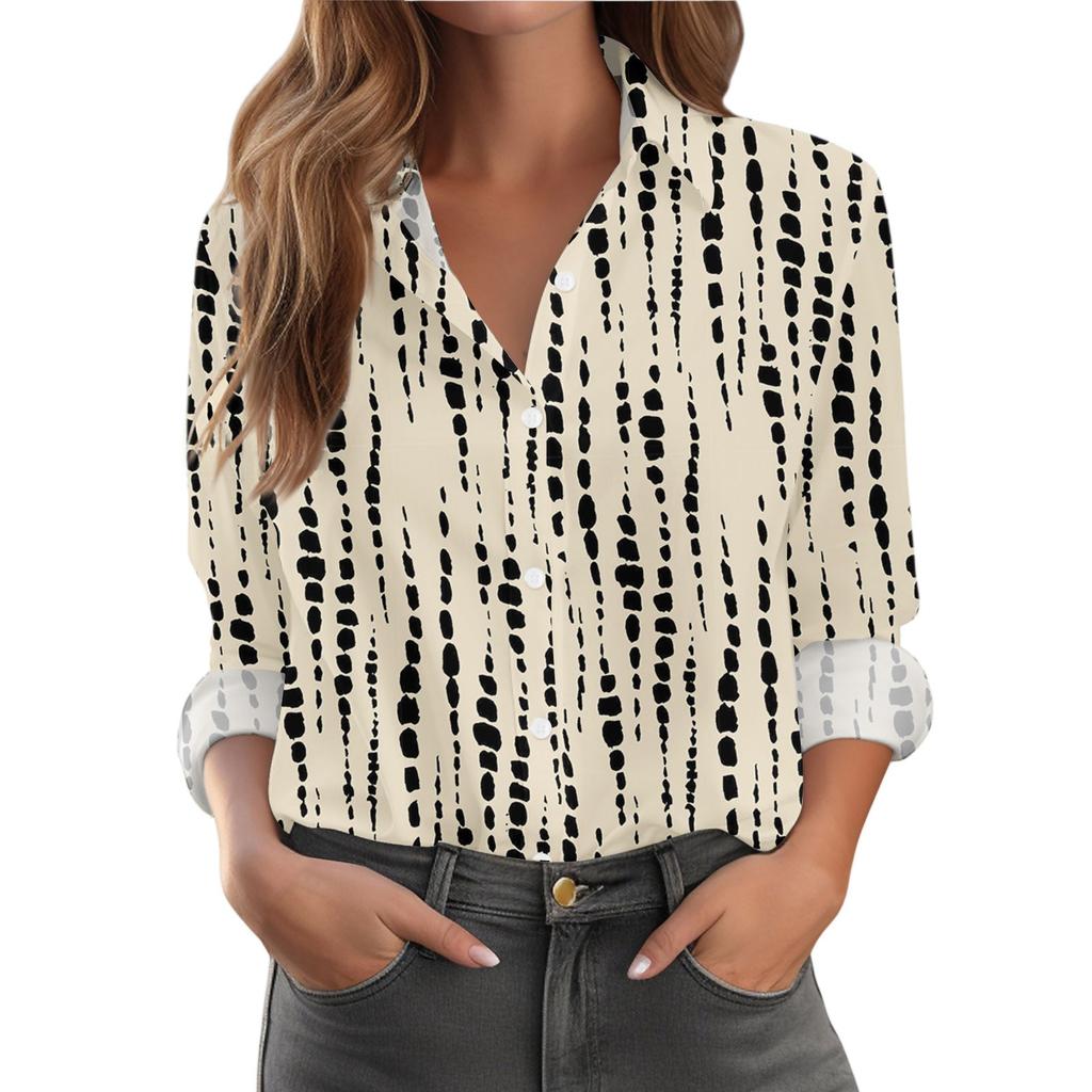 Women's Shirt With Floral Print Buttons, Long Sleeved Casual Regular Shirt  Blouses Casual Plus Size Basic Tops