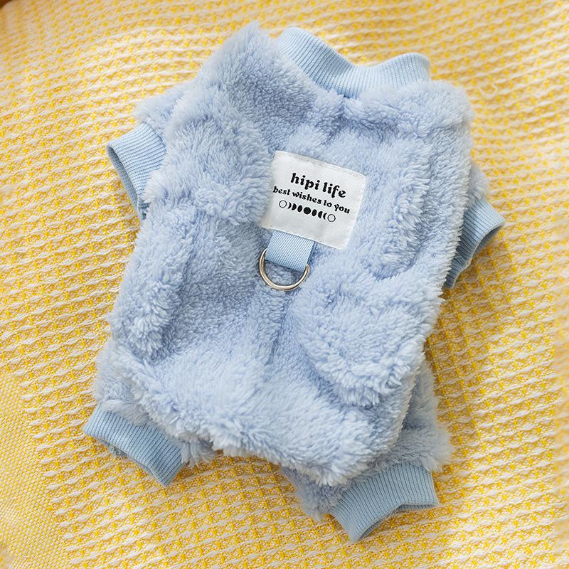 Autumn and Winter Warm Dog Clothing Simple Teddy Bear Small Dog Four-legged Clothing Can Be Towed Fleece Pet Clothes