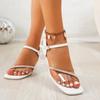 2025 Summer Elegant Women's Modern Sandals Crystal Buckle Strap Med Heel Daily Dress Party Walking Plus Size Square Toe Sandals