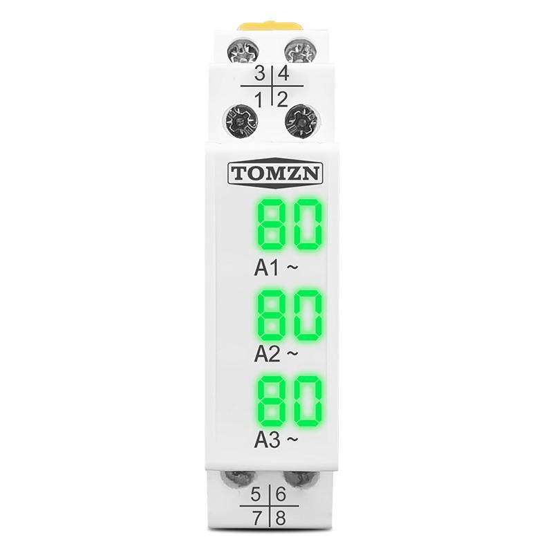 TOMZN DIN Rail 18mm Apmere Meter AC 100A 220V 380V Three Phase Modular Ammeter Indicator LED Digital Display Detector Witch CT