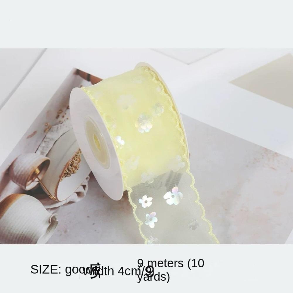 

Creative 10 Yards Silk Ribbon Gift Wrapping Bouquets Wave Edge Pleated Gifts Packaging Material 4cm Chiffon Ribbon L жовтий