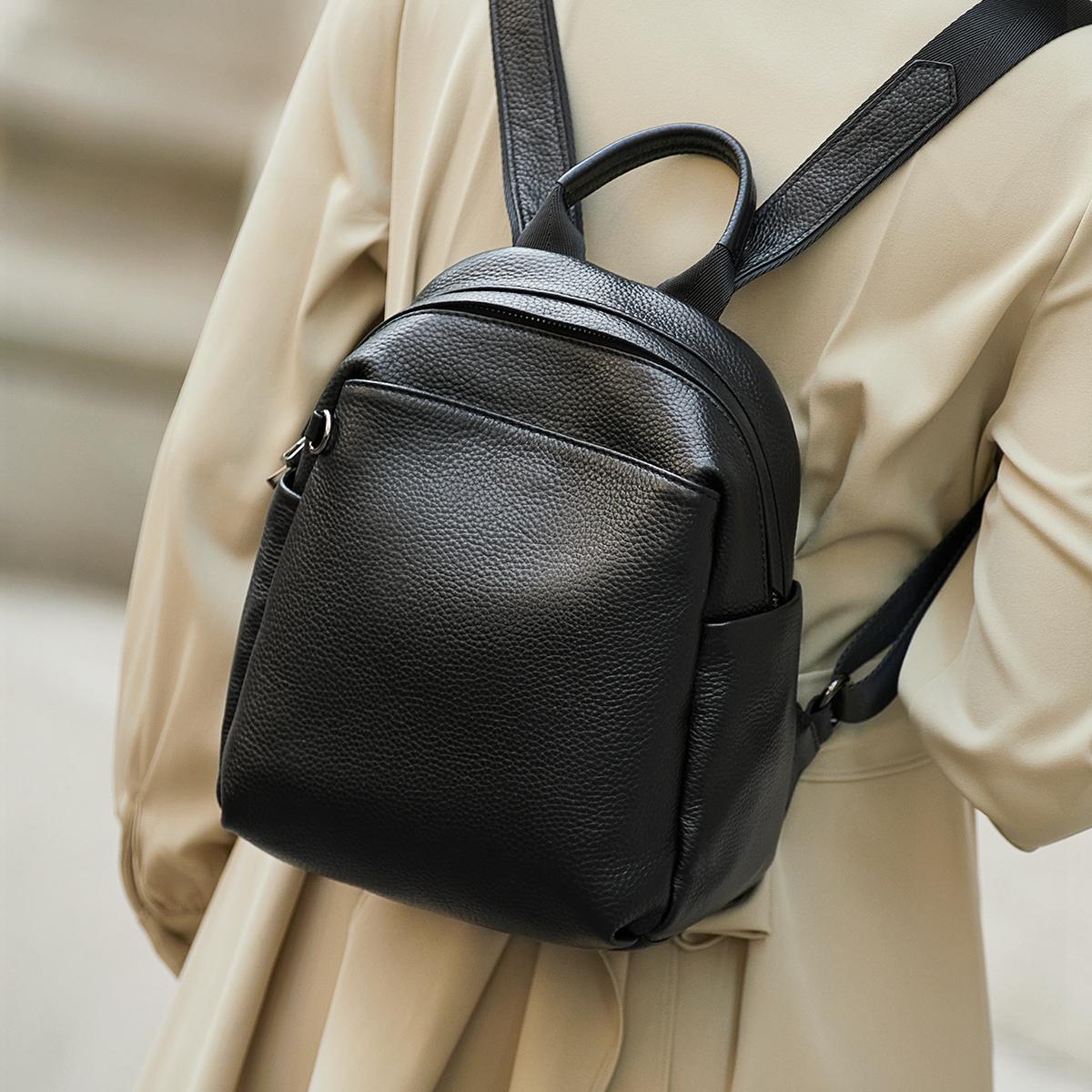 

Натуральная кожа рюкзаки для женщин мягкая черная кожа функциональная студенческая сумка ограниченный сплошной цвет подлинный