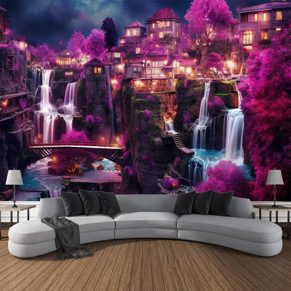 VIKAMA Waterfall Forest Tapestry Vibrant Landscape Art Decor Perfect For Living Rooms And Natural Home Settings