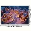 1 2D holiday Christmas snow village background with comfortable cabin passages sparkling decorations and flashing lights