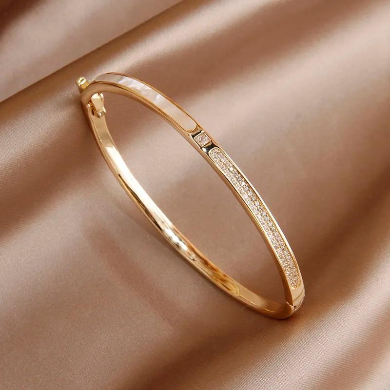 Classical Full Crystal Cubic Zircon Bangles&Bracelet Wide Wedding Bridal Bracelet Ins Fashion Brand Jewelry Open Bracelet