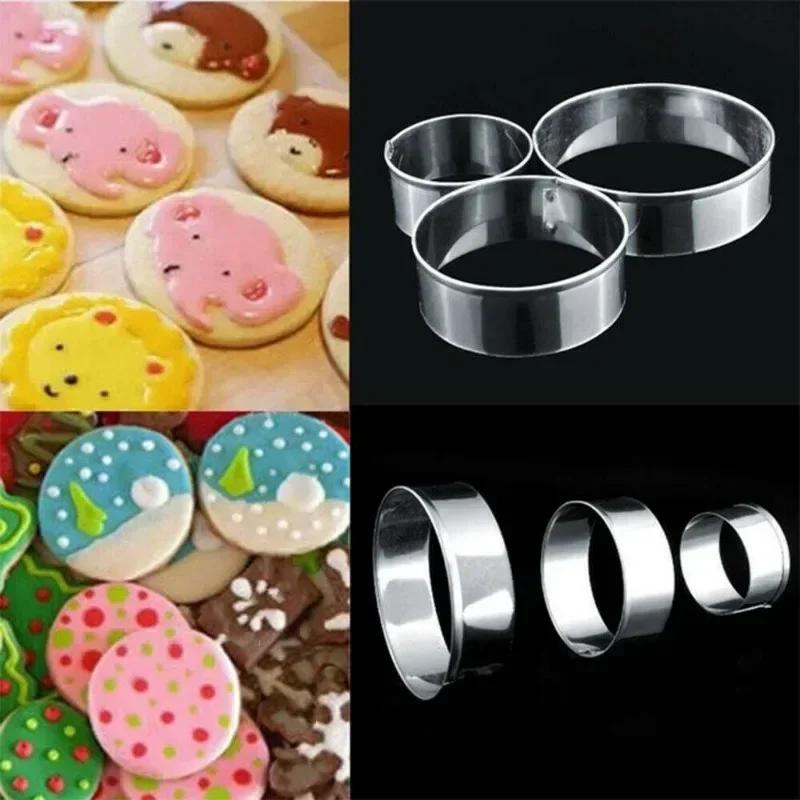3Pcs Stainless Steel Dough Cutter Dumplings Molds Round Cookie Biscuit Cutters Circle Pastry Cutters Baking Circle Ring Molds