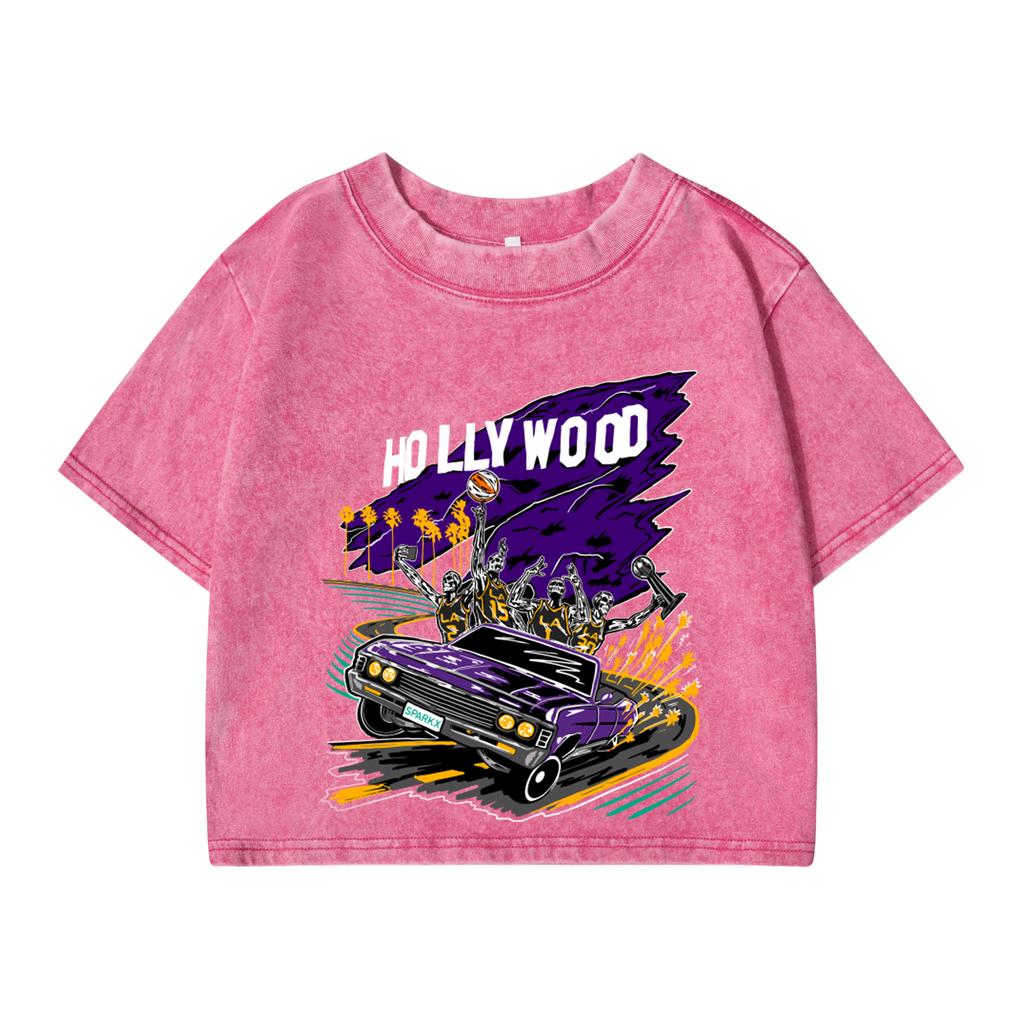 Women'S Cotton Washed T-Shirt Trend Regular Fit O-Neck Crop Tees Celebrate A Victory Detail Printing Short Sleeve Clothes