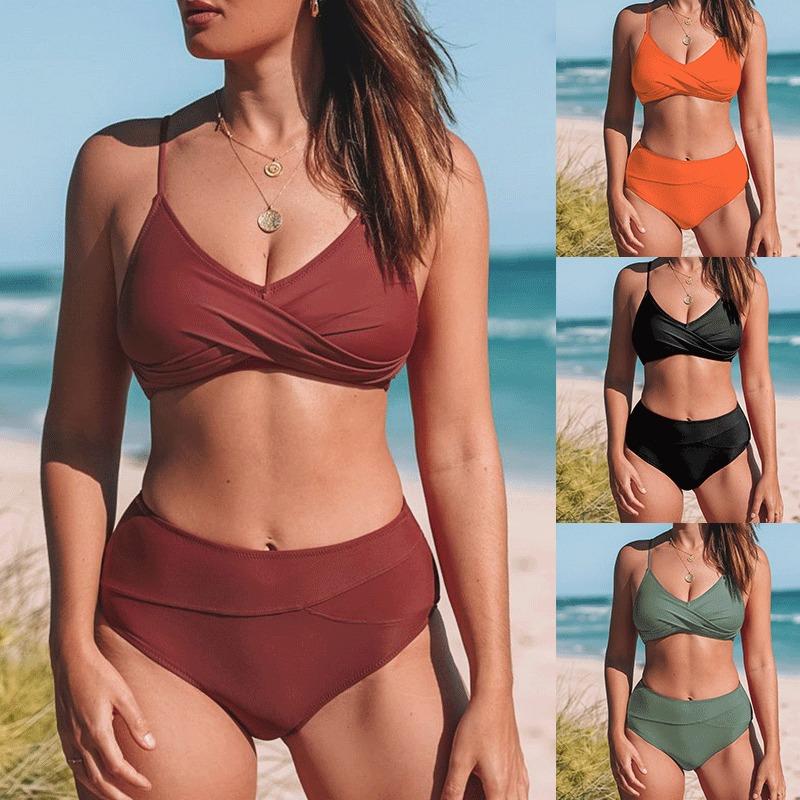 Beliebter Bestseller Einfarbiger Badeanzug Sexy Kreuz Weiche Tasche Geteilt Damenbikini Europäischer und Amerikanischer Badeanzug