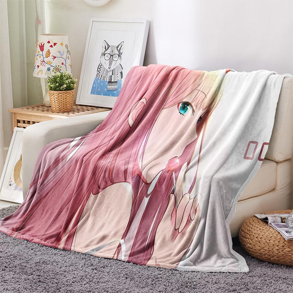 1PC DARLING In the FRANXX Zero Two Print Flannel Blanket, High Quality All Seasons, Home Decor, Warmth and Comfort, Perfect for Christmas Gifts