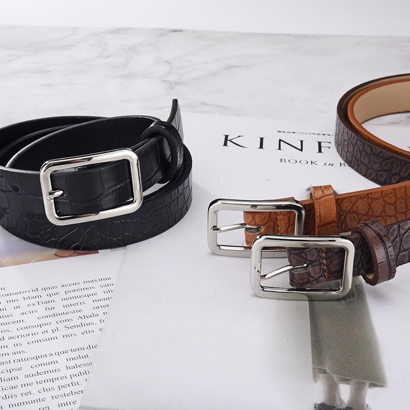 Belt Women'S Candy Color Crocodile Pattern Decorative Jeans Belt Simple Sun Buckle Casual Ladies Belt