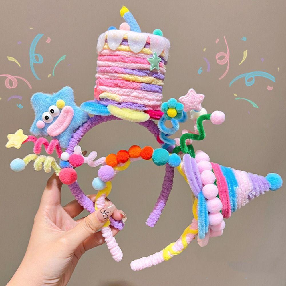 Creative Rainbow Stars Birthday Atmosphere Headband Torsion Bar Eye Catching Birthday Hair Hoop Cake Headband Hair Accessories