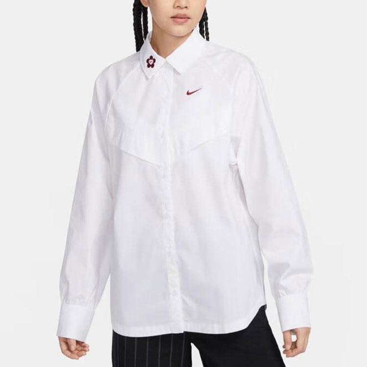 Nike Valentines Day Collection Embroidered Detail Casual Sport Long Sleeve Shirt Women Tops White HF1131-100