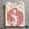 Camicia Leopardata Vintage, Maglietta Leopardata Giapponese, Maglietta Grafica Leopardata Rossa, Camicia Stile Tatuaggio Retrò, T-shirt Streetwear Minimalista
