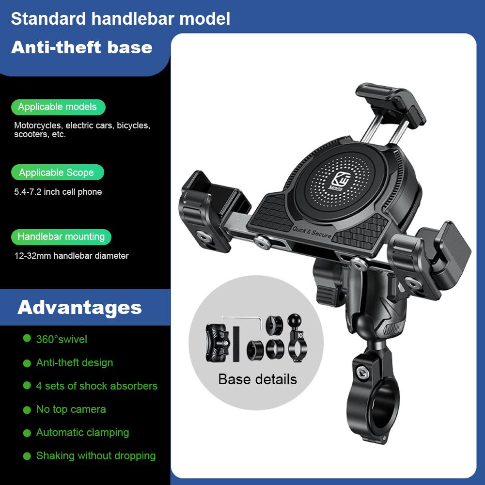 Motorcycle Phone Holder Shock Absorber Anti-Shake Handlebar Rearview Mirror Mount Anti-Theft Mobile Phone Stand for 5.4-7.2 Inch